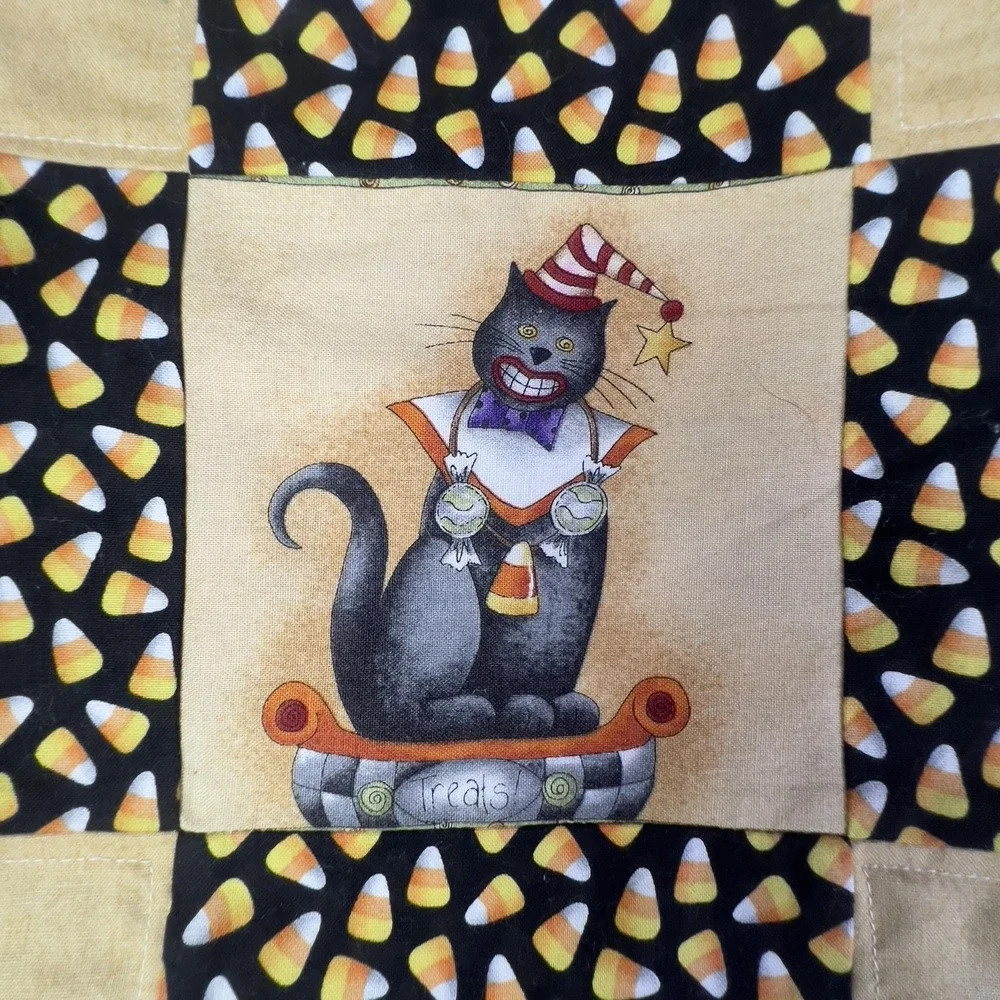 Handmade Halloween Patchwork Quilt Kids 47x38.5 Candy Corn Cat‎ Tote Bag Set